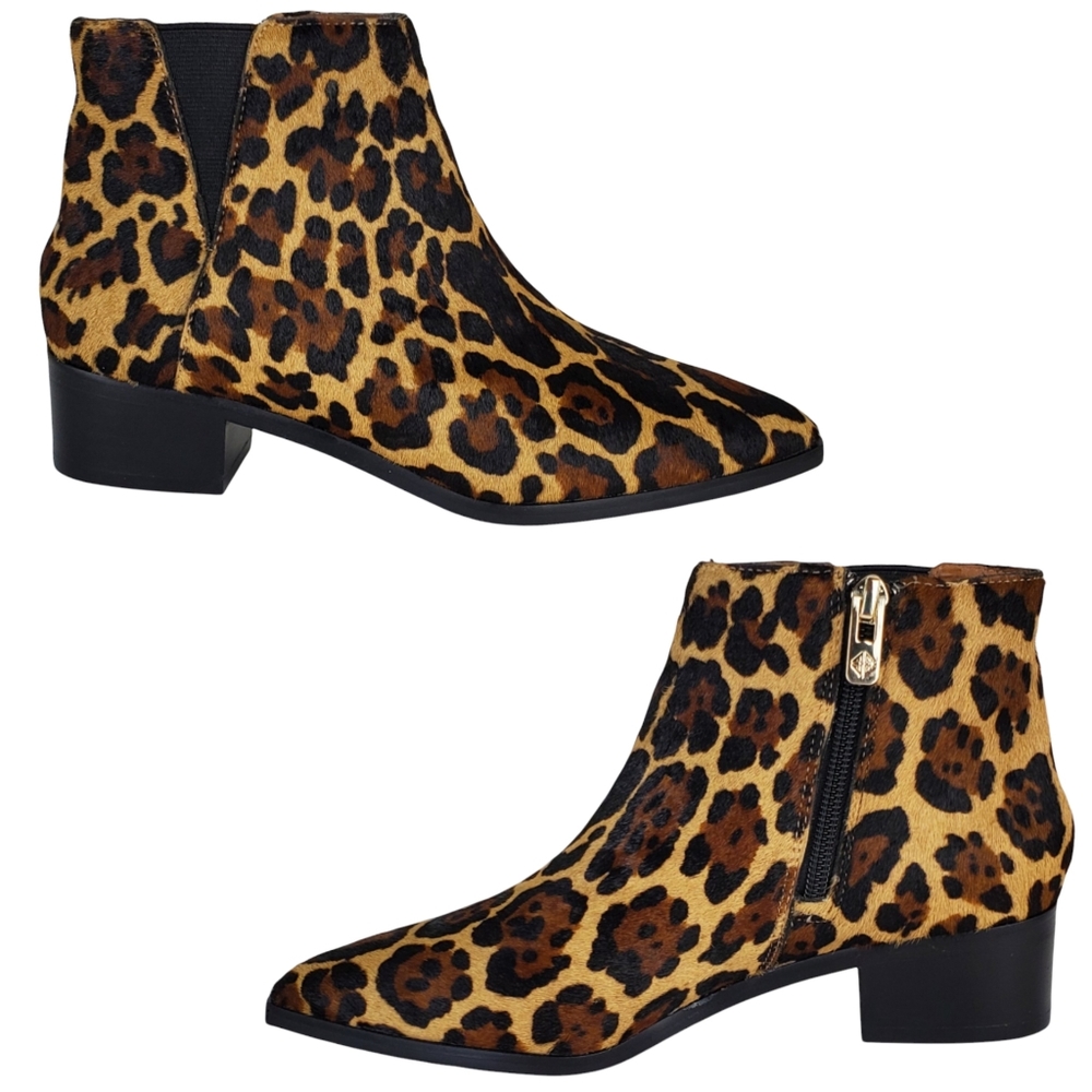 New Antonio Melani lavonnie leopard print haircalf block heel pointed booties - Picture 3 of 13